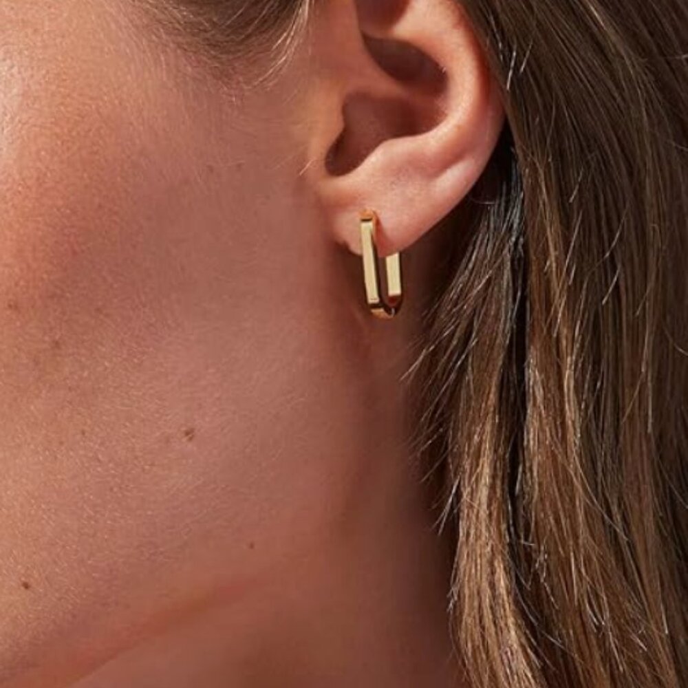 NWT18k Gold plated modern hoop earrings - Picture 6 of 7